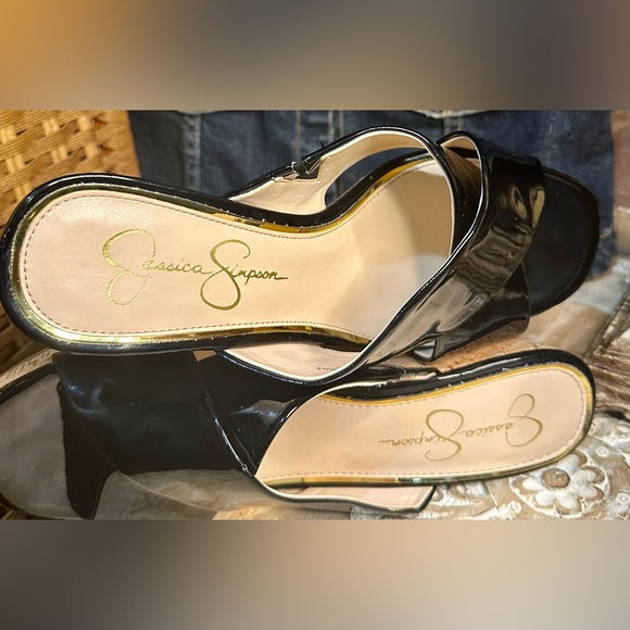 EUC Jessica Simpson “Seena” Black Patent Leather Wedge Cork Heel. Size 9.5 - Picture 7 of 10